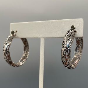 Vintage Silver Filigree Hoop Earrings
